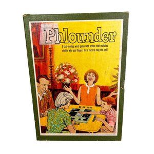 Vintage Phlounder 1962 Fast Moving Word Game Dice Bell Complete in Box